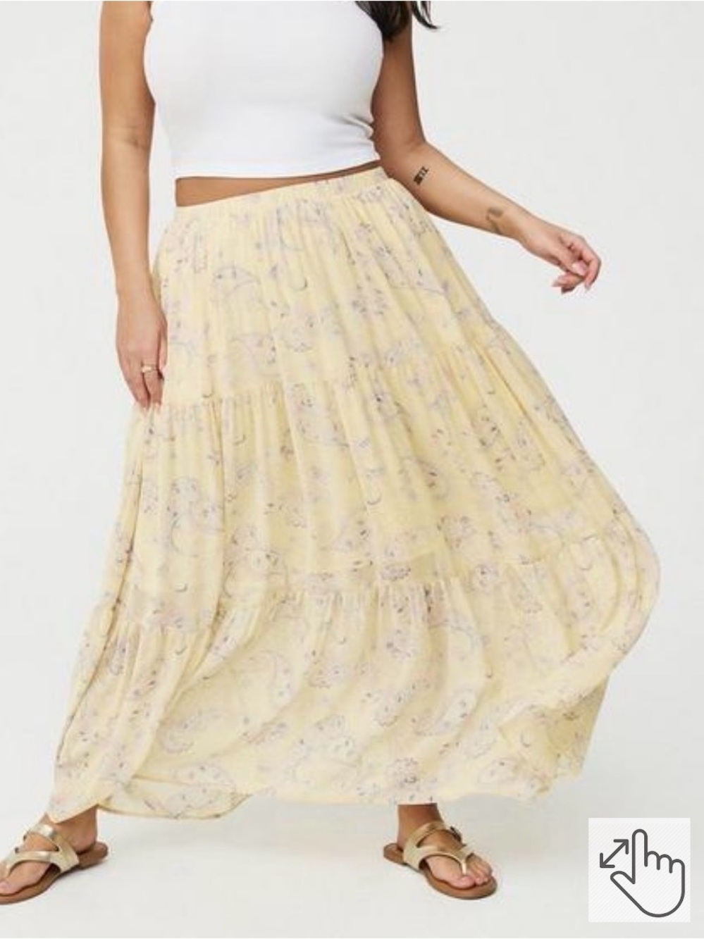 torrid Pale Yellow Floral Tiered Maxi Skirt
